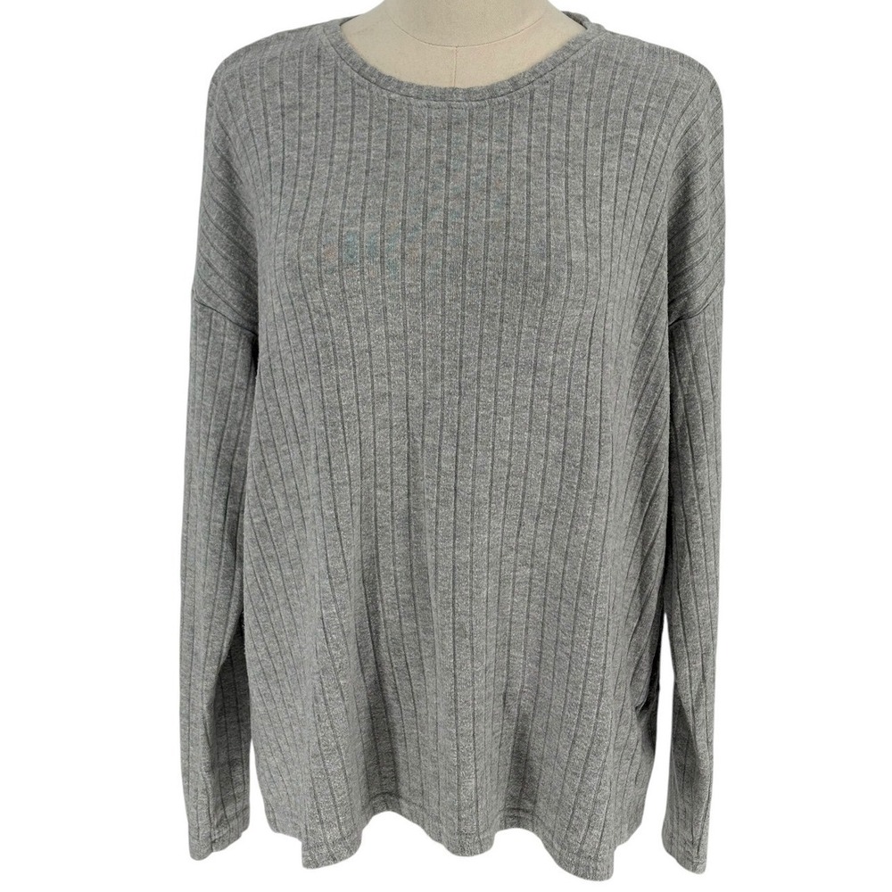 Serra Ribbed Long Sleeve‎ Top Light Grey Melange Drop Shoulder Size L